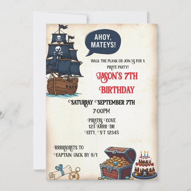 Ahoy Matey's Pirate Birthday party Invitation (Front)