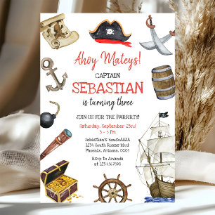 Ahoy Mateys Pirate Boy Kids Birthday Invitation