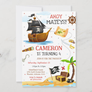 Ahoy Mateys Pirate Boy Kids Birthday Invitation