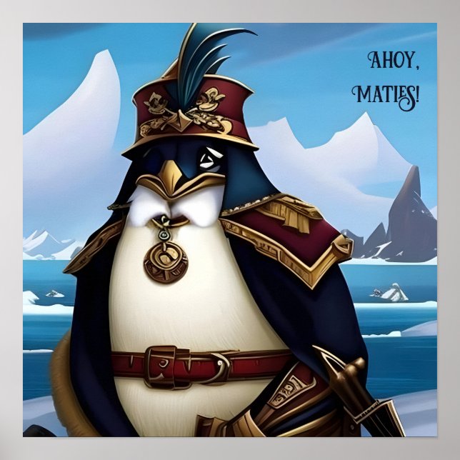 Ahoy, Maties! AI Fantasy Digital Art Print Penguin (Front)