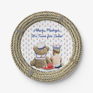 Ahoy, Matyes, Boy's Baby Shower Nautical Paper Plate