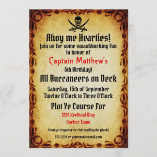Ahoy Me Hearties Pirate Birthday Party Invitation