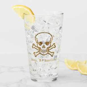 Ahoy, Me Hearties! Vintage Pirate Gold Skull Bones Glass