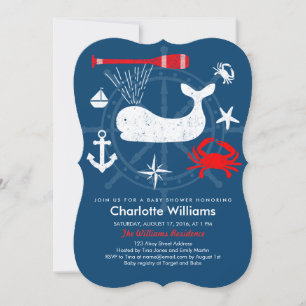 Ahoy Nautical Blue & Red Baby Shower Invitation