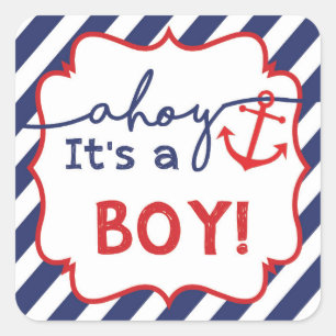 Ahoy Nautical Boy Baby Shower Thank You Sticker