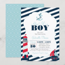 Ahoy Nautical Navy Blue Stripe Boy Baby Shower