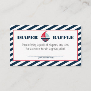 Ahoy Nautical Navy Blue Stripe Boy Diaper Raffle Enclosure Card