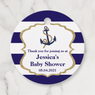 Ahoy Nautical Navy Blue Stripes Gift Tags