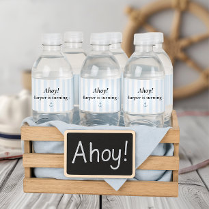 Ahoy Nautical Pastel Blue Sailboat Birthday Water Bottle Label