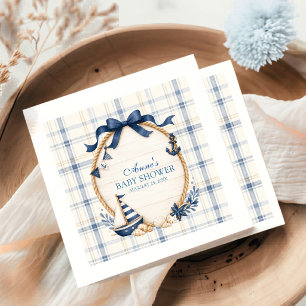 Ahoy Nautical Sailboat Navy Blue Rope Bow Baby Napkin