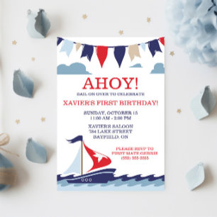 AHOY!  Nautical Sailing Birthday Party  Invitation
