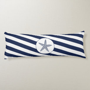 Ahoy! Nautical Starfish Navy Blue & White Stripes Body Cushion