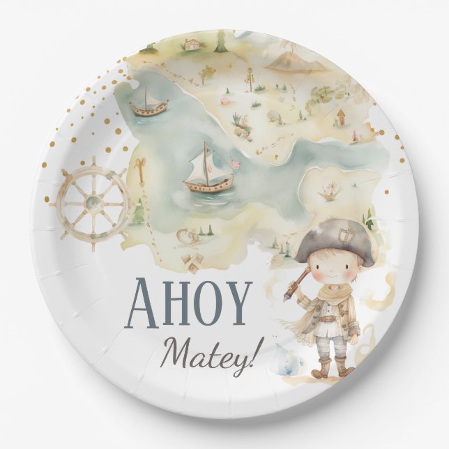 Ahoy Pirate Adventure Fourth Birthday  Paper Plate (Front)