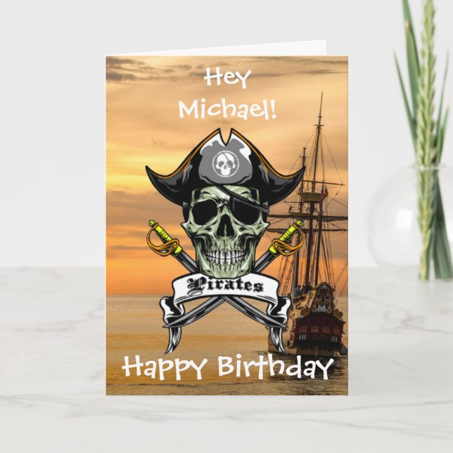 Ahoy! Pirate Birthday Fun Card (Front)