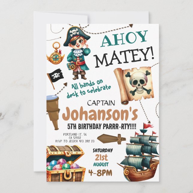 Ahoy Pirate Boy Birthday Party Invitation (Front)