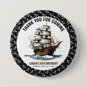 Ahoy! Pirate Ship 8th Birthday  7.5 Cm Round Badge