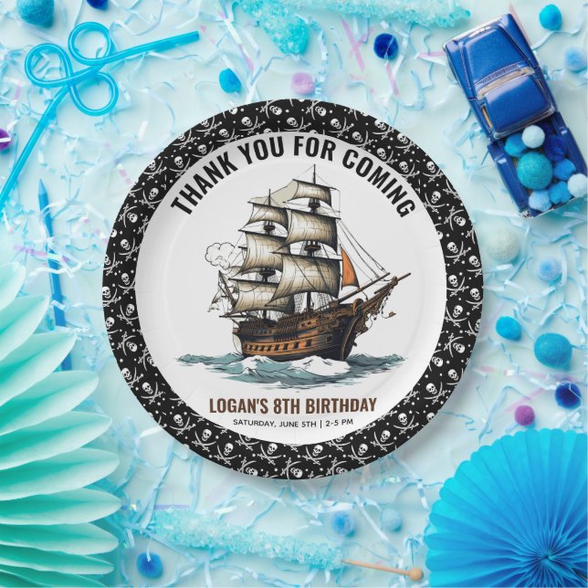 Ahoy! Pirate Ship 8th Birthday  Paper Plate (Party)