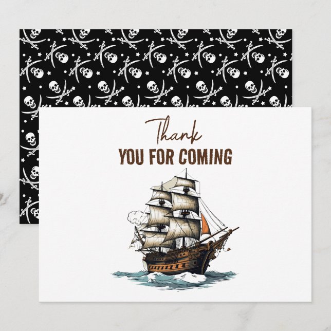 Ahoy! Pirate Ship 8th Birthday  Thank You Card (Front/Back)