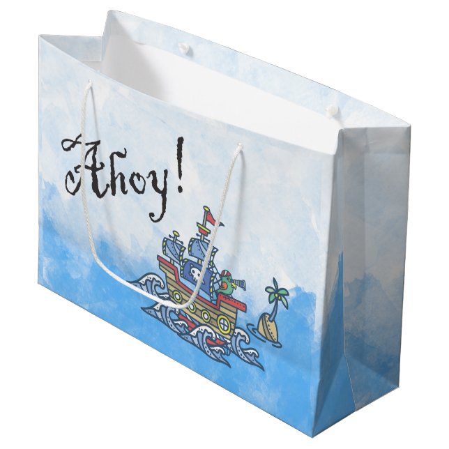 Ahoy Pirate Ship Large Gift Bag (Front Angled)