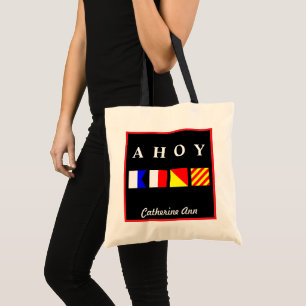 Ahoy Red Border Name Tote Bag