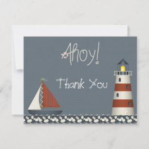 Ahoy Sail Boat & Lighthouse Thank You Note Cards