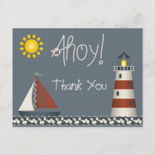 Ahoy Sail Boat & Lighthouse Thank You Postcard