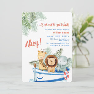 Ahoy Sailboat Wild Safari Animals Baby Shower    Invitation