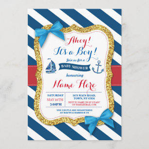Ahoy Sailor Anchor Baby Shower Blue Boy Invite