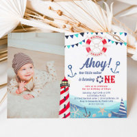 Ahoy sailor nautical boat blue red 1st birthday