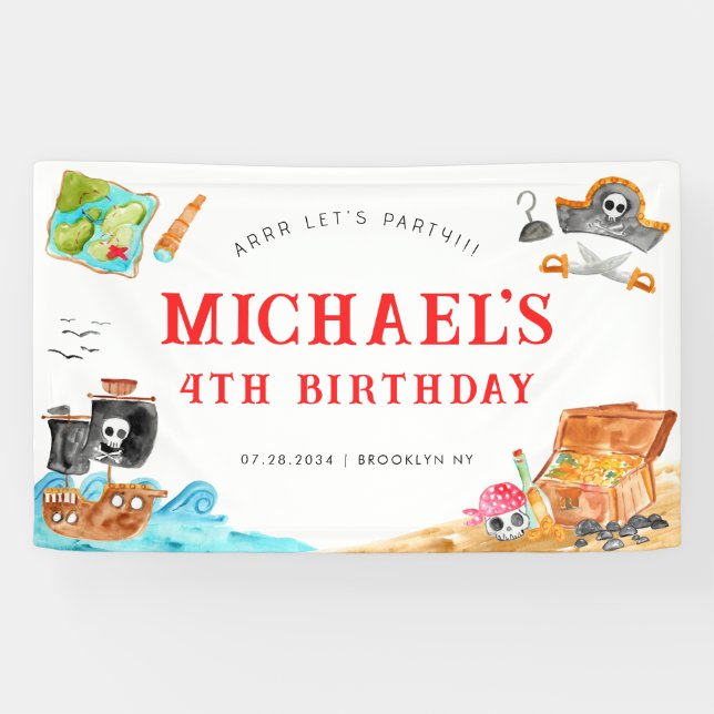 Ahoy Shipmates Treasure Hunt Ship Pirate Birthday Banner (Horizontal)
