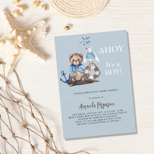Ahoy teddy bear boy sailor luxury Baby Shower Invitation