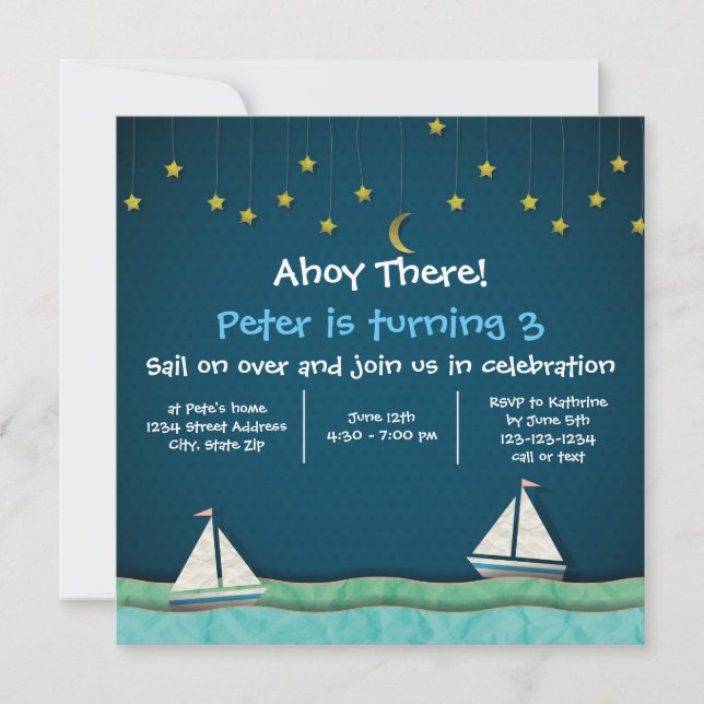 Ahoy There Sailboats & Stars Invitation (Front)