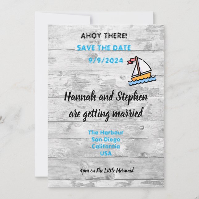 Ahoy there! Yachting theme Save the Date card (Front)