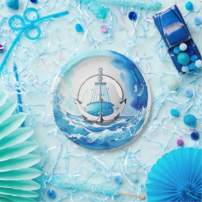 Ahoy to Motherhood: Nautical Boy Baby Shower Paper Plate (Party)