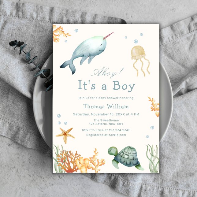 Ahoy Under The Sea Whale Boy Baby Shower  Invitation (Ahoy Under The Sea Whale Boy Baby Shower Invitation)