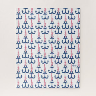Ahoy Vintage Anchor pattern. Jigsaw Puzzle
