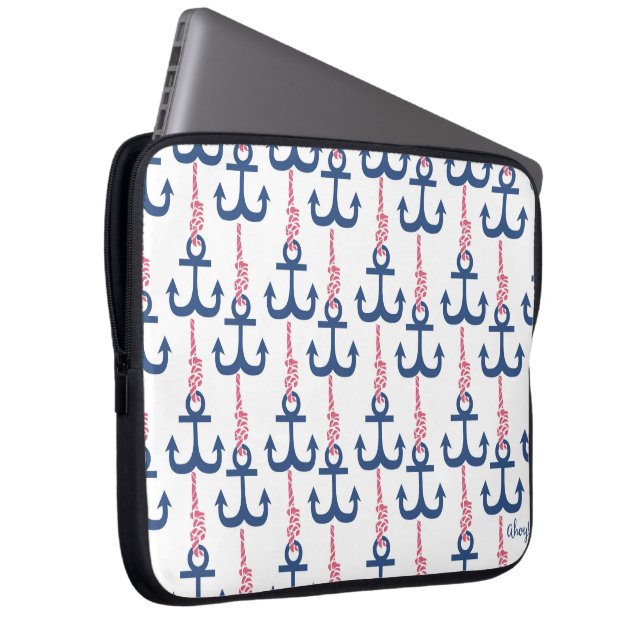 Ahoy Vintage Anchor pattern. Laptop Sleeve (Front Right)