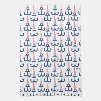 Ahoy Vintage Anchor pattern. Tea Towel