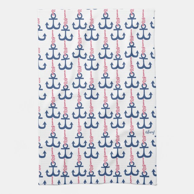 Ahoy Vintage Anchor pattern. Tea Towel (Vertical)