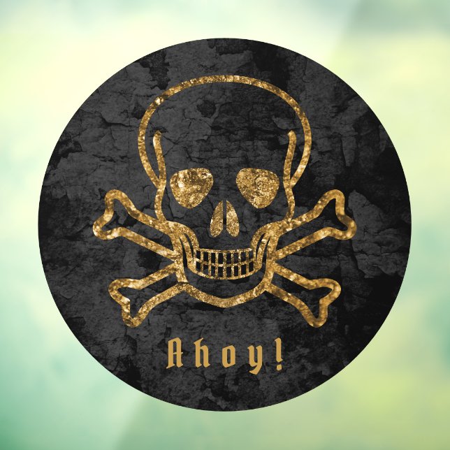 Ahoy! Vintage Pirate Gold Skull Bones Window Cling (Sheet 3)