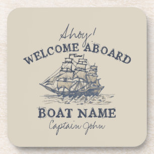 Ahoy! Welcome aboard Personalised Vintage Nautical Coaster