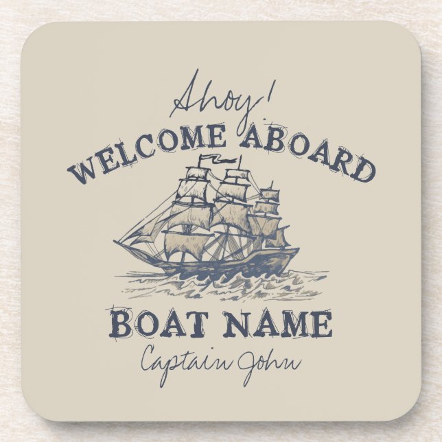 Ahoy! Welcome aboard Personalised Vintage Nautical Coaster (Front)