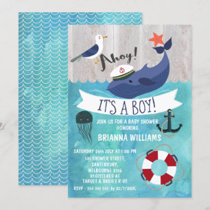 Ahoy Whale Baby Shower Invitation