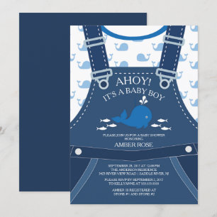 Ahoy Whale Nautical Baby Shower Invitation