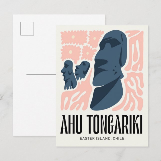 Ahu Tongariki Easter Island Chile travel floral Postcard (Front/Back)