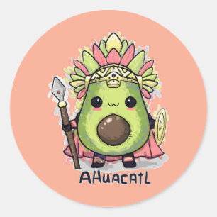 Ahuacatl Aztec Warrior Avocado Classic Round Sticker