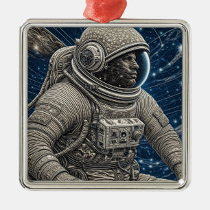 Ai Art Astronaut in Space Metal Tree Decoration