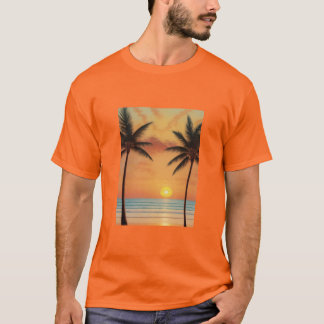 AI Art Morning Sunrise Beach Palm Trees T-Shirt
