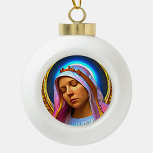 AI Art of The Blessed Virgin Mary Ceramic Ball Christmas Ornament