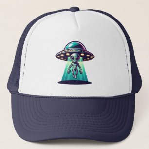 Ai Art with UFO Beaming up an Alien  Trucker Hat